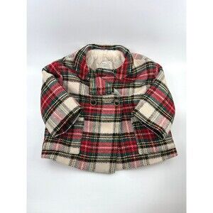 Zara Baby Red Plaid Button Front Pea Coat 9/12 months
